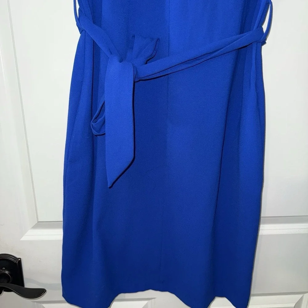 Lumiere Royal Blue Tie Waist Split V-Neck Shift Dress RD30430 Womens Medium